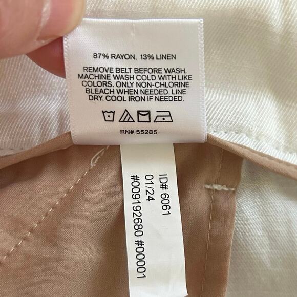 Express Women Editor Relaxed Trouser Linen Wide Leg Preppy Office Ivory Size 10 - Picture 8 of 8